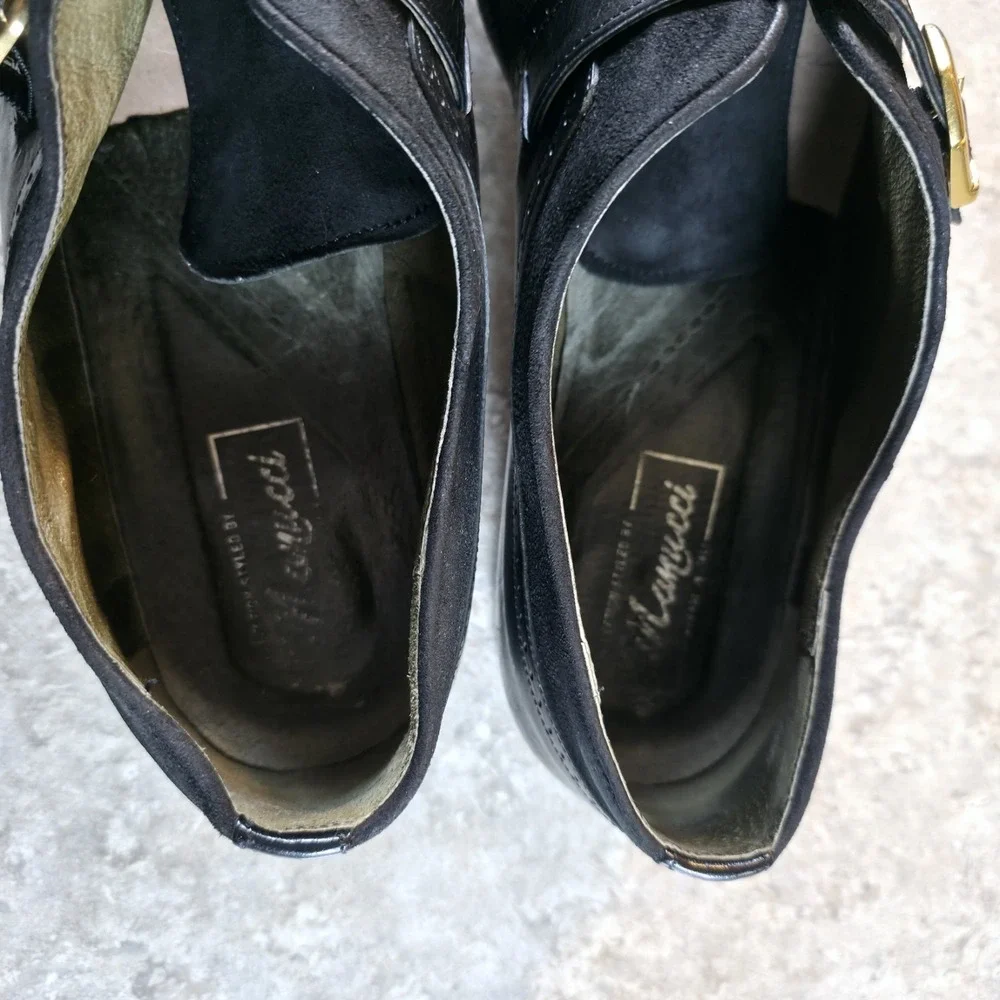 Mamucci Black Leather Suede Strapped Buckle Oxfords Mens 12 Made in Italy